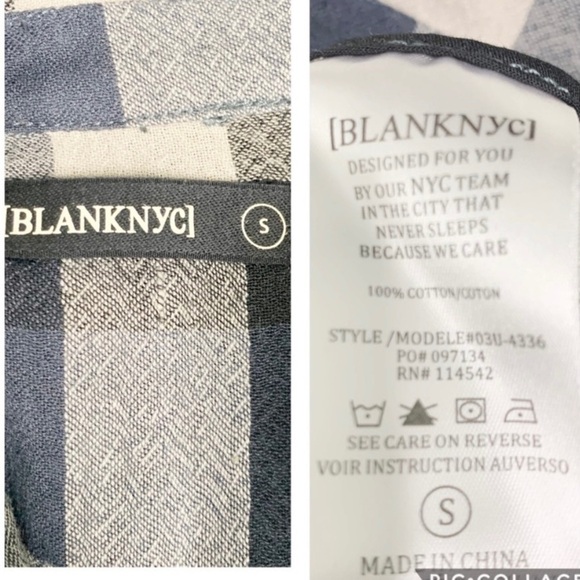 BlankNYC NWT Faux Wrap Plaid High Low Button Down Top Black Gray Size Small - Picture 10 of 11